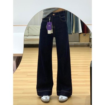 防褪色丹寧藍闊腿牛仔褲女2025秋季新款彈力美式高腰寬松喇叭褲子