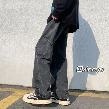 工裝牛仔褲男春秋美式復古高街褲子潮牌潮流寬松大碼闊腿直筒長褲