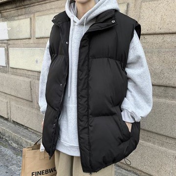 潮牌羽絨馬甲男冬季韓版潮流ins寬松面包服休閑純色加厚保暖外套