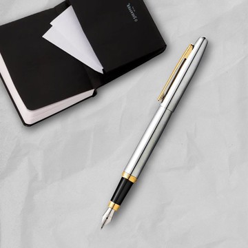 【SHEAFFER】VFM系列亮鉻金鋼筆-M尖+A6筆記本禮盒 免費刻字