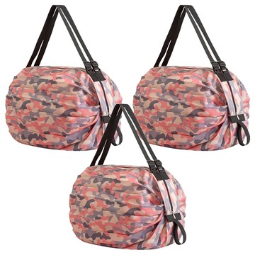 小麥購物 折疊收納袋 G615 74 x 8cm 107g  粉色迷彩  3個