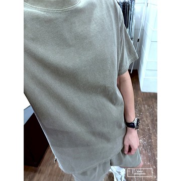 E7th.厚磅水洗全素短T-駝