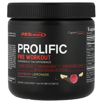 PEScience, Prolific，鍛鍊前，樹莓檸檬水，9.88 盎司（280 克）
