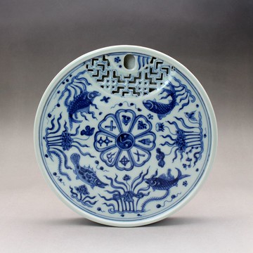 大明成化年制青花手繪魚草紋茶托盤 古玩古董陶瓷器仿古老貨收藏