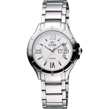 STAR 轉動時光藍寶石水晶時尚女錶-銀(9T0622SS)