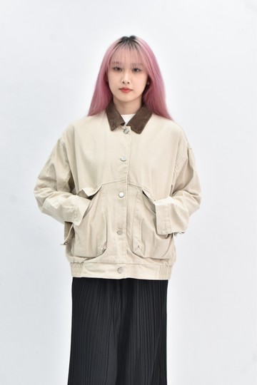 (L) 寬鬆排扣工裝風杏色外套