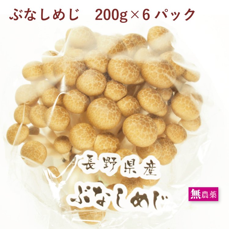 ぶなしめじ　無農薬　200g前後　6パック　長野産　送料込