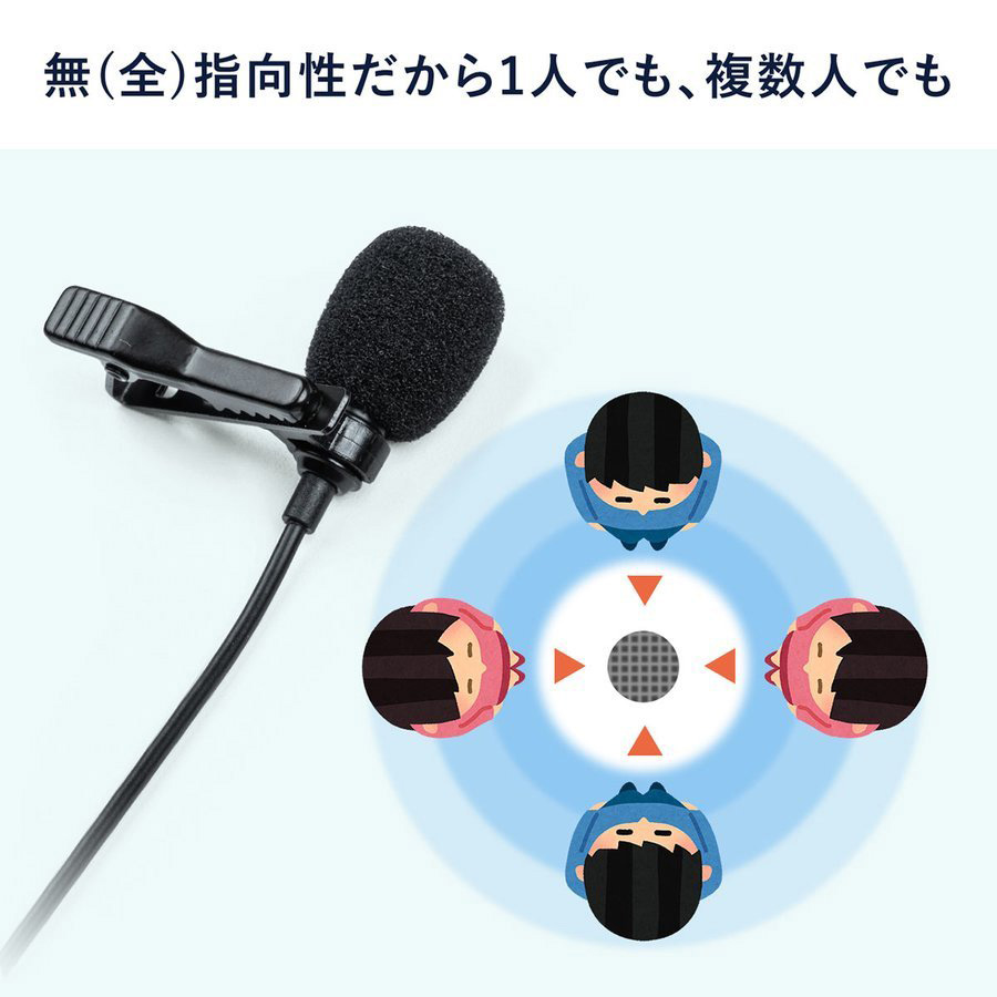 クリップマイク ピンマイク コンデンサーマイク 高音質 USB Skype ZOOM You Tube 400-MC017