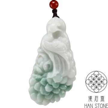 【漢石齋】天然翡翠A貨 孔雀牡丹玉佩吊墜 飄花種(29*59*12mm)