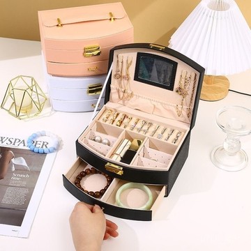 首飾盒收納盒三層大容量高檔精緻手鐲耳環帶鎖項鏈飾品盒兒童女孩