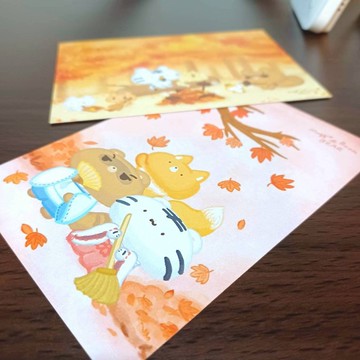 狐狸楓葉/秋天烤地瓜 - 四季明信片 - 系列10