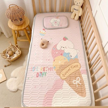 兒童冰絲乳膠涼墊 附同款乳膠枕套  120 x 60 x 1cm  冰淇淋小狗 粉色  1個