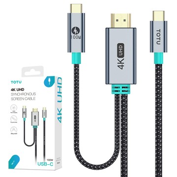 TOTU Type-C轉UHD 電視螢幕轉接頭快充充電轉接線轉接器 4K高清 1.5M 兼容HDMI 即插即用 支援iPhone16/15系列