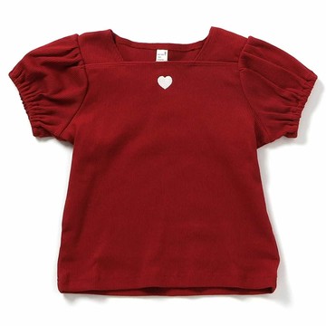 日本 apres les cours - 甜心方領泡泡短袖上衣-小愛心-紅