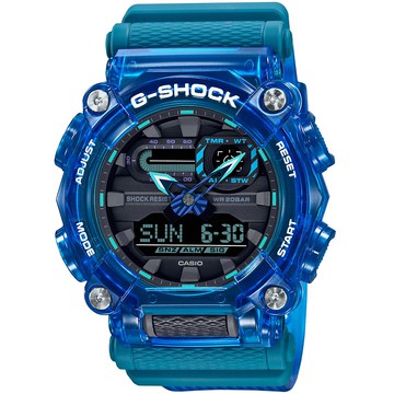 CASIO 卡西歐 G-SHOCK 炫彩音浪 工業風雙顯手錶-科技藍 GA-900SKL-2A
