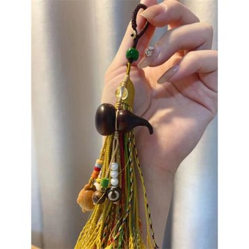 原創設計多寶葫蘆鑰匙掛搭配老山檀把把壺白水晶天珠佛珠手串T603
