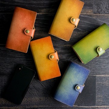 相容於所有型號 智慧型手機保護殼 筆記本 姬路皮革帶腰帶 [漸層皮革] 皮革 真皮 男士 iPhone Xperia IO08K