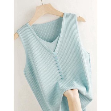 假兩件冰絲針織吊帶背心女2024夏內搭西裝打底衫外穿無袖T恤上衣