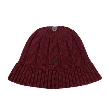 POLO Ralph Lauren小馬羊毛混紡麻花針織漁夫帽(暗紅色)780974-661｜GoBrand購名牌