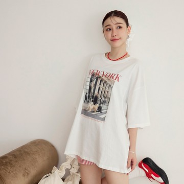 OB嚴選 純棉紐約街頭照片寬鬆短袖上衣 《AB20560》