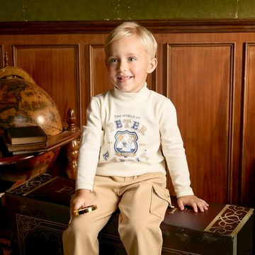 學院比得男經典奶白色高領衫