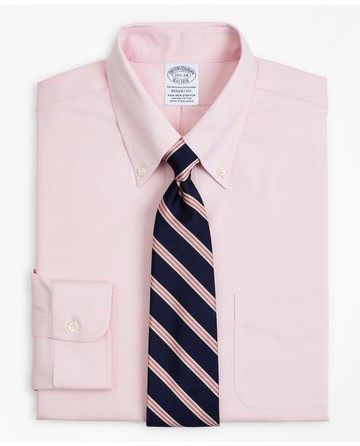 Brooks Brothers Men's Stretch Regent Regular-Fit Dress Shirt, Non-Iron Pinpoint Button-Down Collar | Pink | Size 15 32