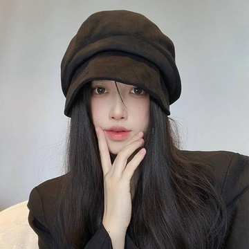 三合一漁夫帽 E124 女秋冬高級感大頭圍八角貝雷帽 日系小邊素顏 几皮帽 堆堆帽子