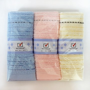 純棉彩條毛巾3入