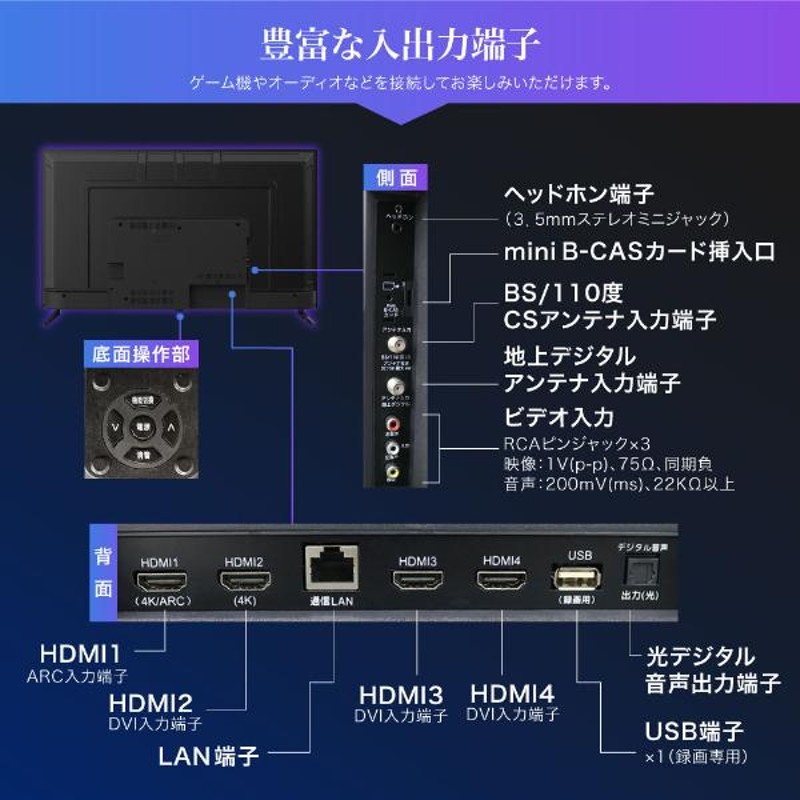 50型TV  4K HDR対応 外付HDD録画  maxzen