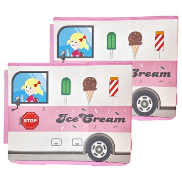 玩具收納箱  40 x 25 x 30cm  冰淇淋車 粉紅色  2個