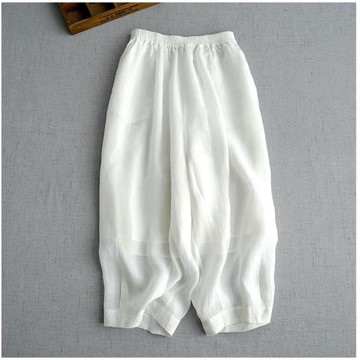 苧麻燈籠褲女夏季大碼胖mm涼涼褲小個子松緊高腰闊腿褲休閑蘿卜褲