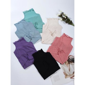 2024爆款春秋新款網紗蕾絲打底衫女薄款高領內搭純色長袖洋氣上衣