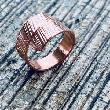 紅銅 斜紋 戒指 可客製名字 活動戒圍 S540