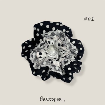 Baetopia | 浮花空氣感系列 • 波點蕾絲手作髮圈