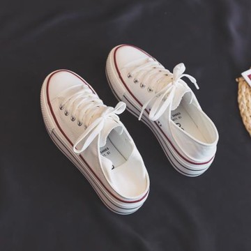 秋季帆布鞋女2025年新款秋款薄款百搭厚底踩腳兩穿小白鞋板鞋球鞋