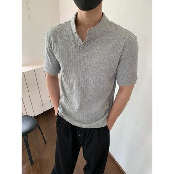 ONELYC1NS 美式立領簡約修身純色T恤短袖男夏季基礎百搭半袖上衣