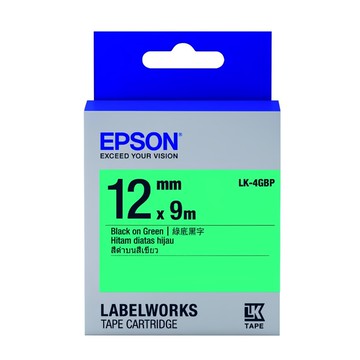EPSON 標籤帶 LK-4GBP 12mm  綠底黑字  9m