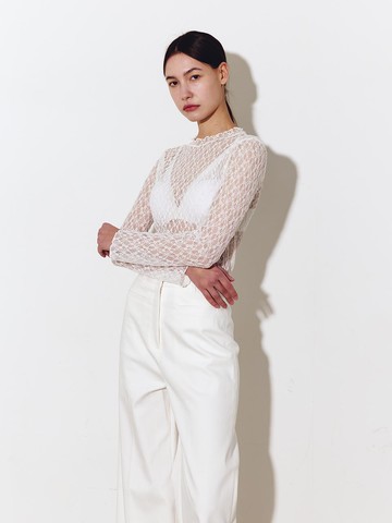 See-through Frill Layered T-shirt [Beige]