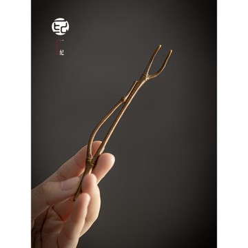 中式茶具手工仿竹銅鐵壺叉復古壺蓋茶葉夾子防燙起蓋茶道茶具配件