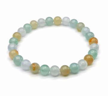 平安 - 冰多色翡翠手串 - 約6.6毫米, 27顆