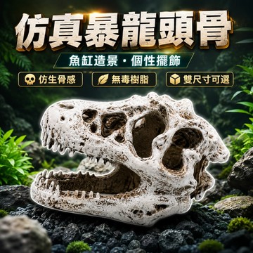 水族暴龍頭骨擺件 水族箱魚缸擺件 水草造景 恐龍樹脂頭骨 爬蟲鬃獅蜥造景 裝飾
