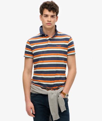 Superdry Men's Lightweight Stripe Jersey Polo Top Navy Size: L