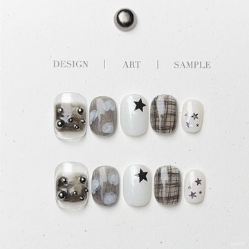 ➕純色美美噠💯純手工穿戴甲小紅書爆款ins風秋冬新款格紋日常款指甲片美甲純色穿戴甲 5MIT