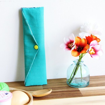 文青風環保筷袋 湖水綠  消暑  熱情花朵  收納袋 手作餐袋