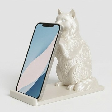 貓（拉格多爾）手機架 桌面 絲綢白