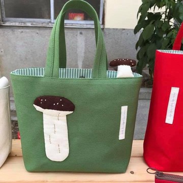 咖啡蘑菇手提袋/橄欖綠底/飛碟頭