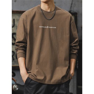 美式長袖t恤男2025新款秋季潮牌字母內搭打底衫男款大碼上衣服