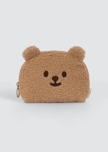 Fluffy Bear・熊熊刺繡拉鍊小包(淺棕)