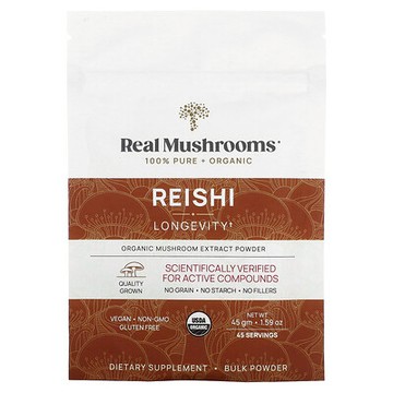 Real Mushrooms, 靈芝，有機蘑菇浸膏粉，1.59 盎司（45 克）