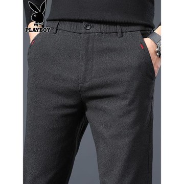 花花公子休閑褲男士修身小腳潮流加絨直筒西褲秋冬季新款長褲子男
